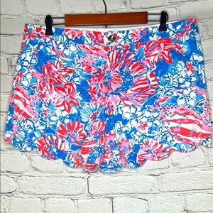 Lilly Pulitzer Red White Blue Floral The Buttercup Shorts Size 14